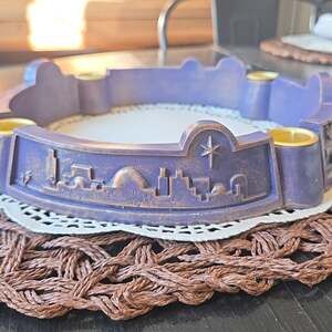 Vintage Erzgebirge Wooden Candle Arch Nativity Scene Blue/Gold - Abbey Press